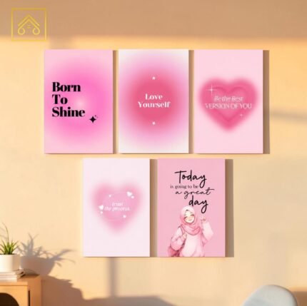 Self Love Pink Aesthetic Sticky MDF Wall Frames with Inspirational Quotes