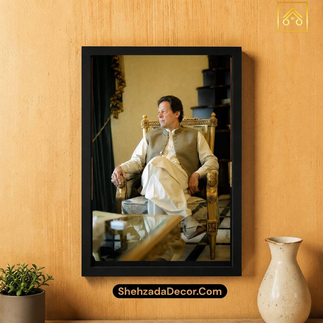 Imran Khan Premium Wall Frame HD Portrait Imran Khan HD wall frame wooden design with acrylic glass option for home decor Pakistan
