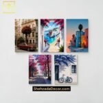 Pack of 5 Aesthetic European Street and Coastal Landscape Sticky MDF Wall Frames for Home Decor
