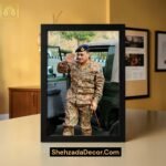Wooden glass photo frame black border closeup