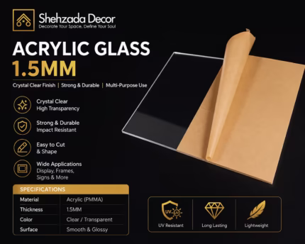 Close-up of ShehzadaDecor 1.5mm acrylic glass sheet with laser-cut edge