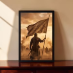 ShehzadaDecor Islamic warrior Shahada flag wooden glass photo frame displayed in living room
