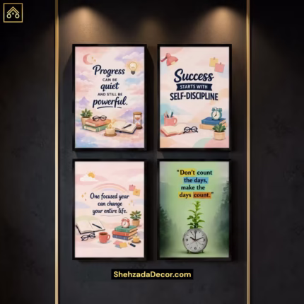 Motivational Quotes Wall Art Frames Set of 4 displayed on wall by ShehzadaDecor