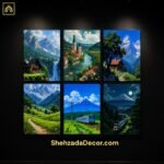 ShehzadaDecor 6 Pieces Scenic Nature & Mountain Wall Frame Set displayed on living room wall