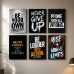 ShehzadaDecor 6-Piece Motivational Quote Wall Art Set displayed on modern living room wall