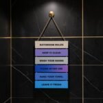 Closeup of ShehzadaDecor bathroom rules printed MDF panel texture