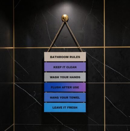 Closeup of ShehzadaDecor bathroom rules printed MDF panel texture