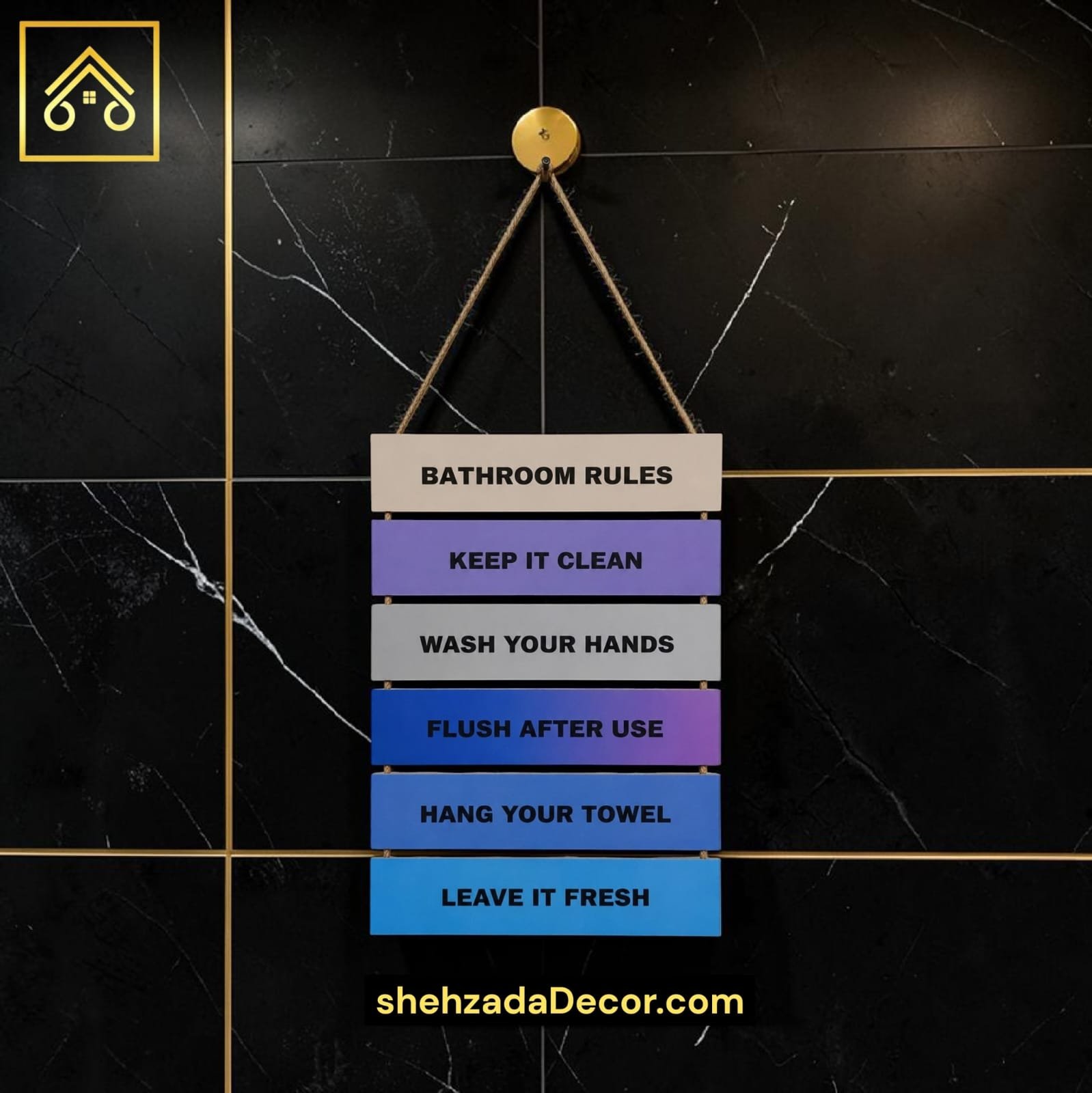 Bathroom Rules Wall Hanging MDF – ShehzadaDecor ShehzadaDecor bathroom rules wall hanging MDF displayed on interior wall