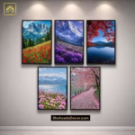 ShehzadaDecor 5 Piece Natural Scenery Mountain Landscape Wall Art Frame Set in living room