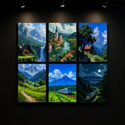 Closeup of ShehzadaDecor Sticky MDF Photo Tile showing printed mountain texture