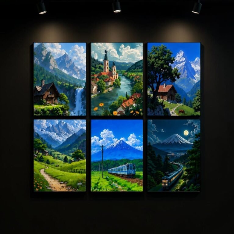 Closeup of ShehzadaDecor Sticky MDF Photo Tile showing printed mountain texture